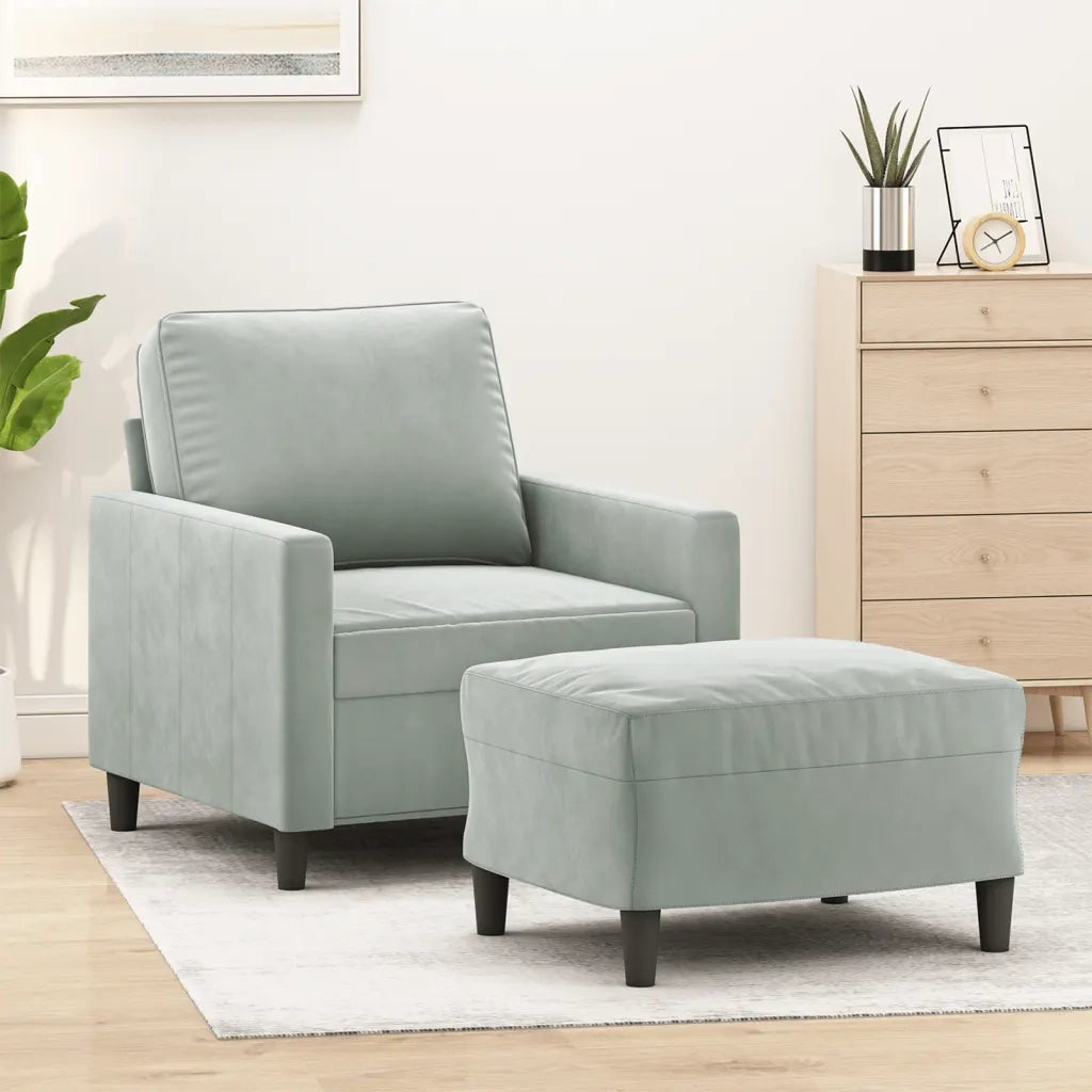 Divano Sedia-Poltrona con Poggiapiedi Grigio Chiaro 60 cm in Velluto 759447