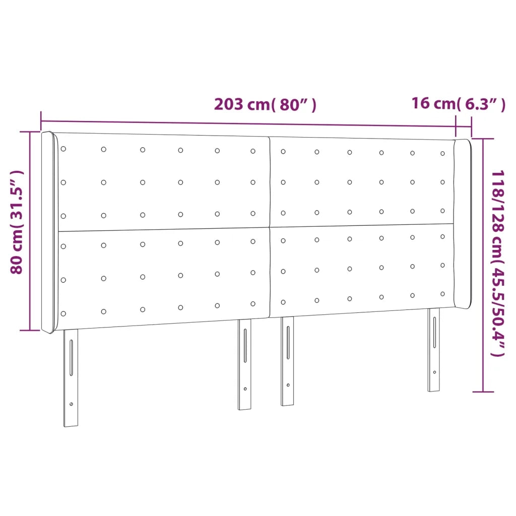 Testiera | Testata a LED Tortora 203x16x118/128 cm in Tessuto