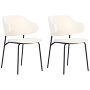 Set di 2 sedie da pranzo con sedile imbottito in tessuto crema senza braccioli e gambe nere beige chiaro stile moderno