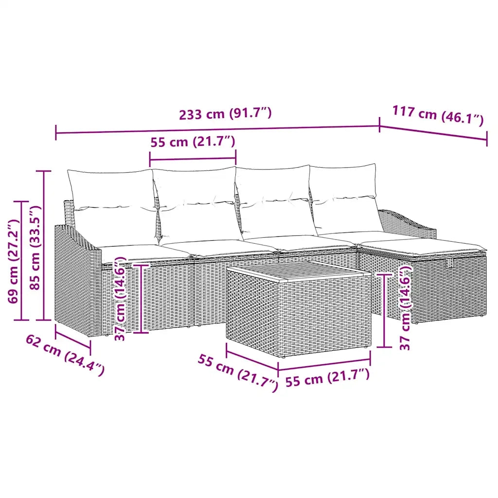 Set Divano da Giardino con cuscino 6 pcs Nero polyrattan 3359558