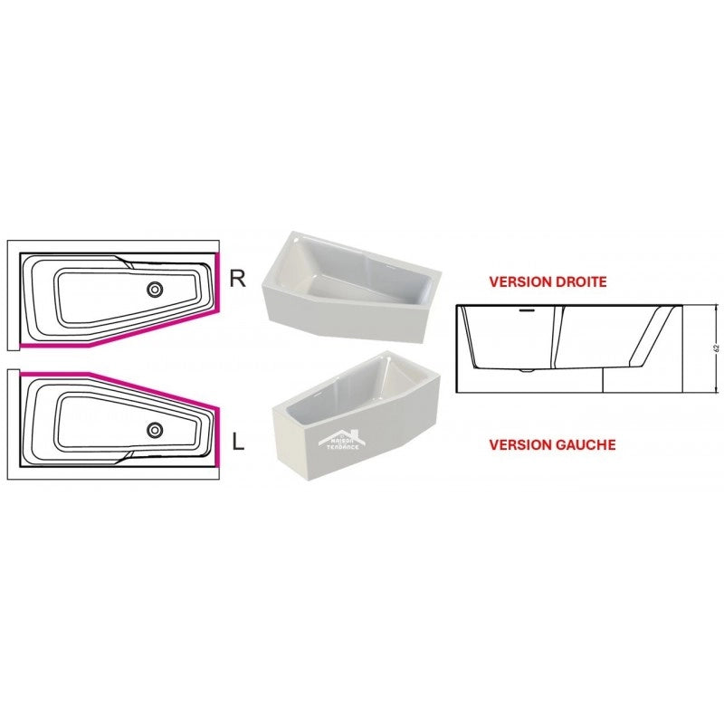 Vasca da bagno grande angolo sinistro RIHO RETHINK SPACE L Plug&Play 180x110 cm