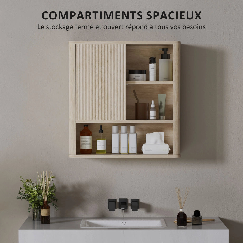 Mobile bagno a parete con ripiani regolabili ¨C Xylo ¨C legno naturale con ante scorrevoli