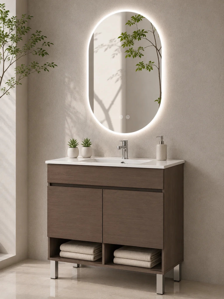 Mobile bagno con piedini con lavabo extrapiano ORIGENBATH NEBARI senza specchio 70x45 cm frassino tea