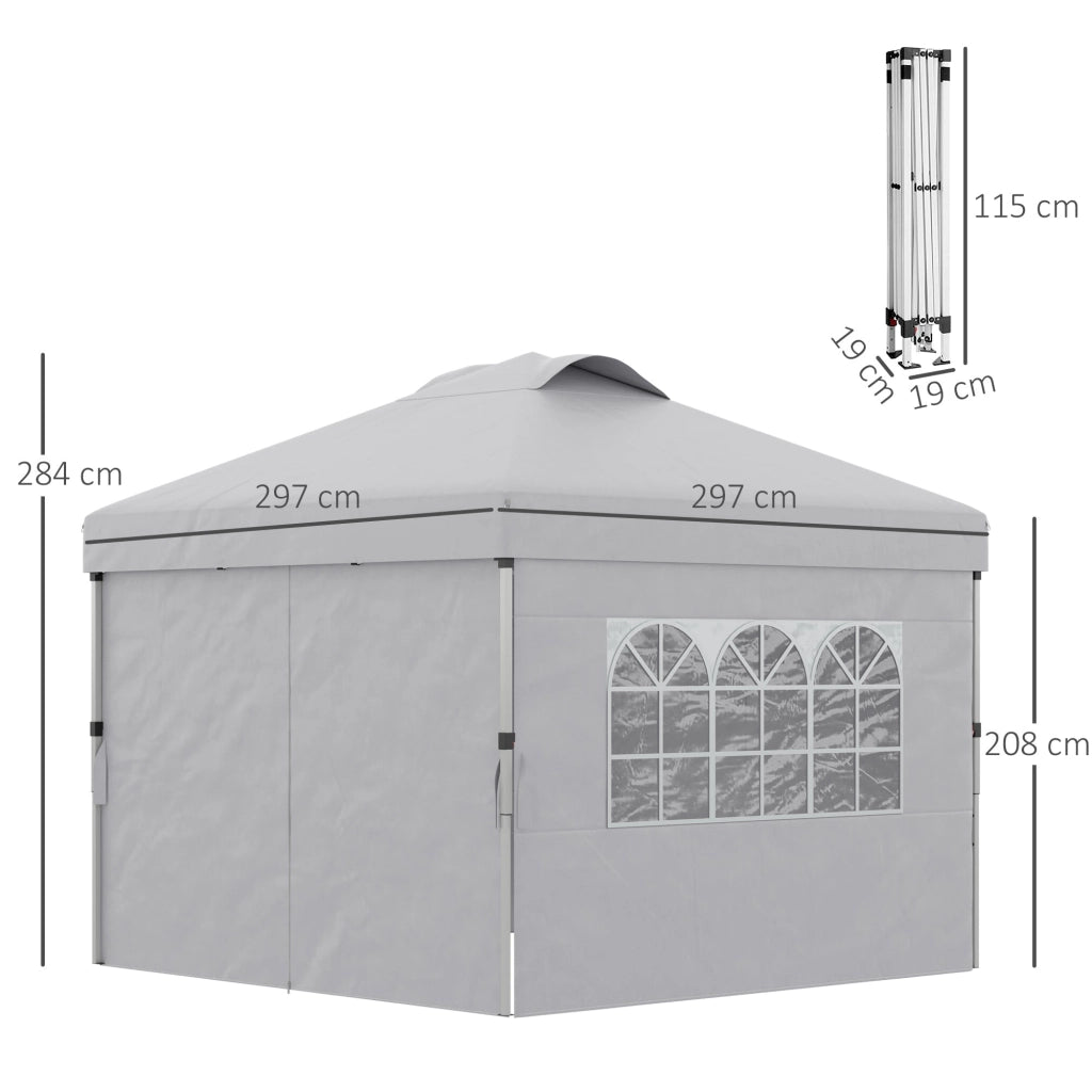 Gazebo da Giardino 297x297x284 cm con Altezza Regolabile su 3 Livelli e Finestre Grigio Chiaro