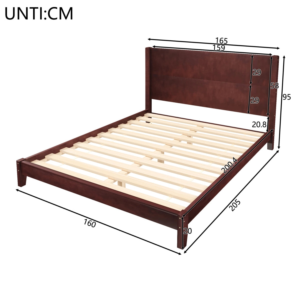 Letto a piattaforma 160x200 cm con testiera e rete a doghe; marrone