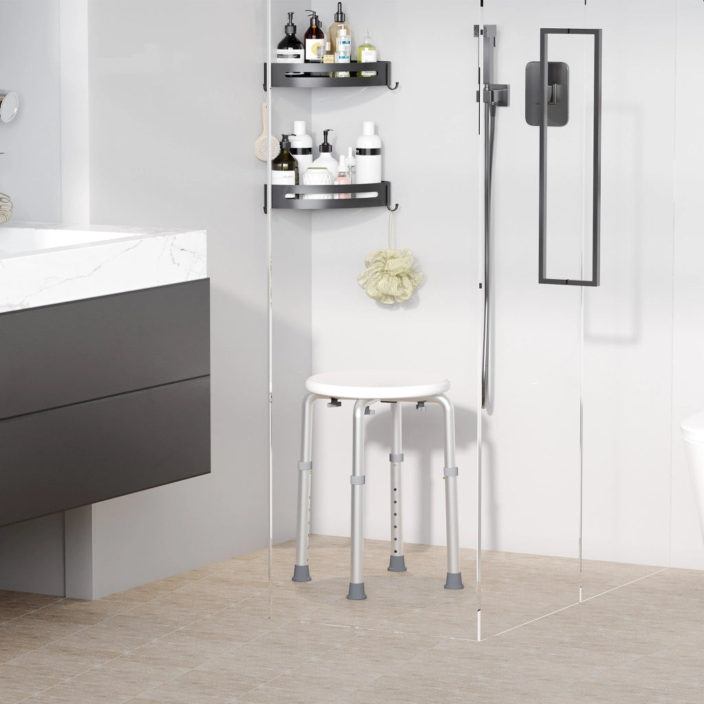 Sgabello da Doccia Girevole ¨C Xylo ¨C Alluminio Regolabile 8 Livelli Antiscivolo Bianco
