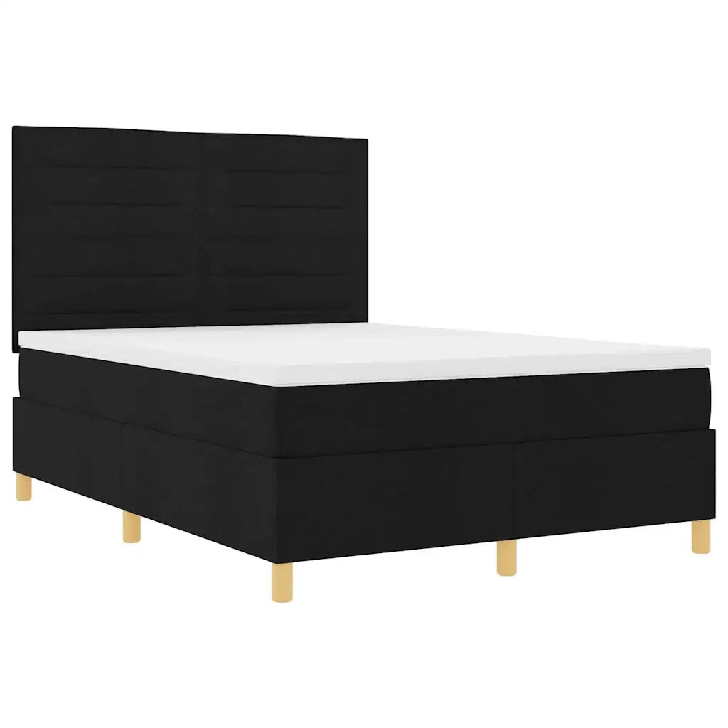 Letto a Sorgente LED con materasso Nero 140 x 190 cm Tessuto