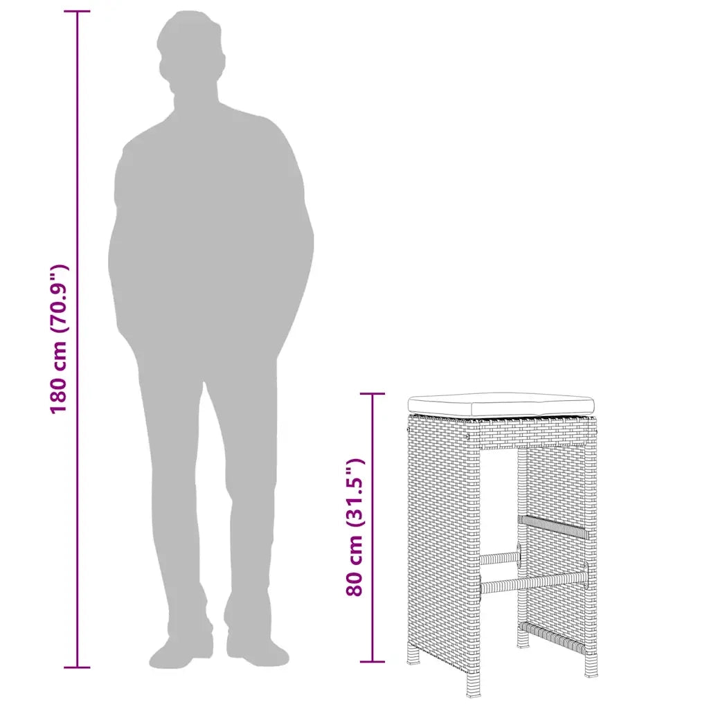 Sgabelli da Bar con Cuscini 2 pz Marroni in Polyrattan 368685