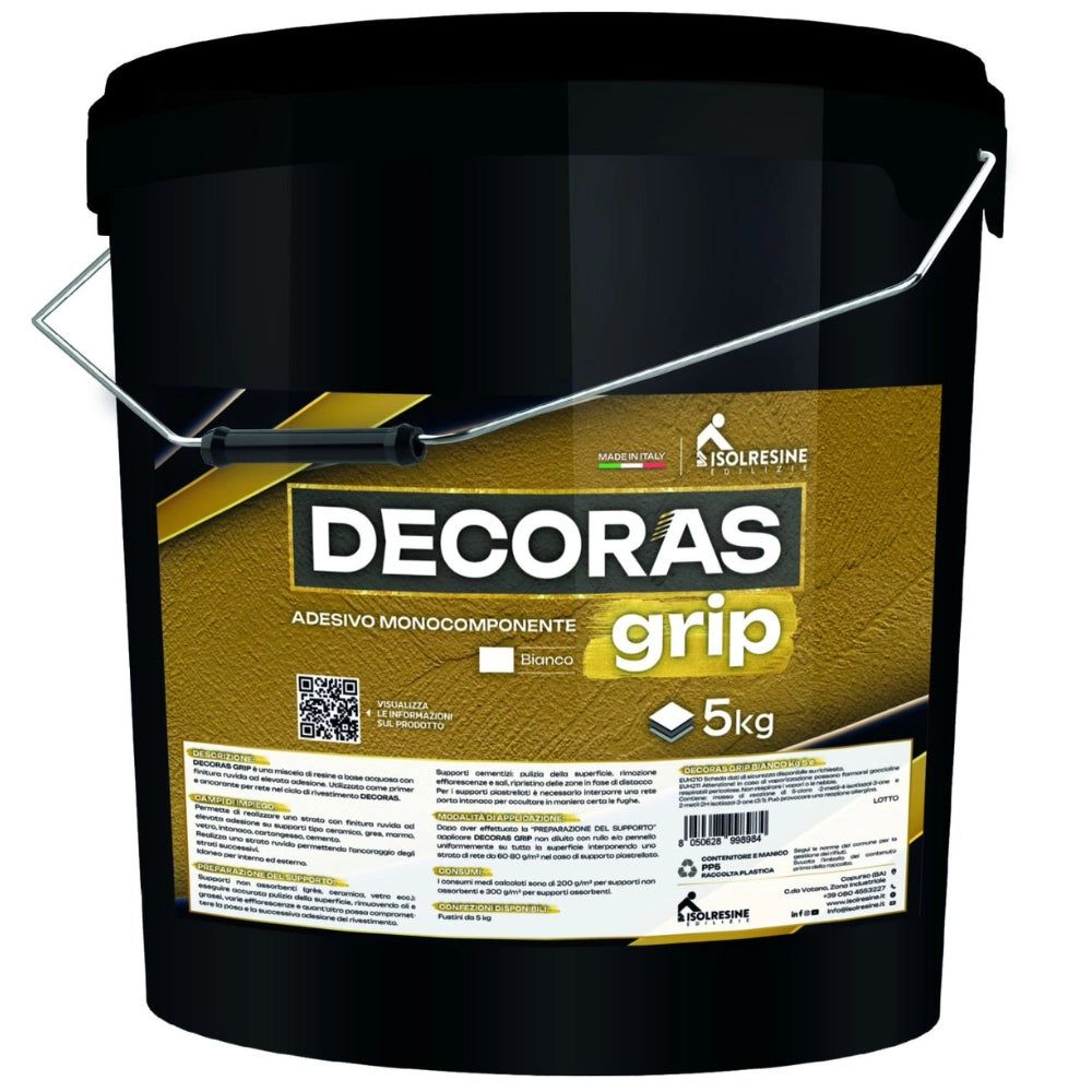 Adesivo monocomponente base acqua decoras grip pareti pavimenti secchio 5 kg