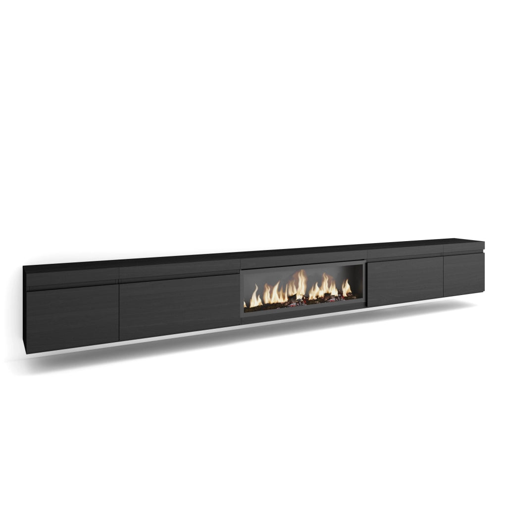 Mobile TV Soggiorno, 368x35x45, Camino elettrico XXL, da appendere, Nero RF3685