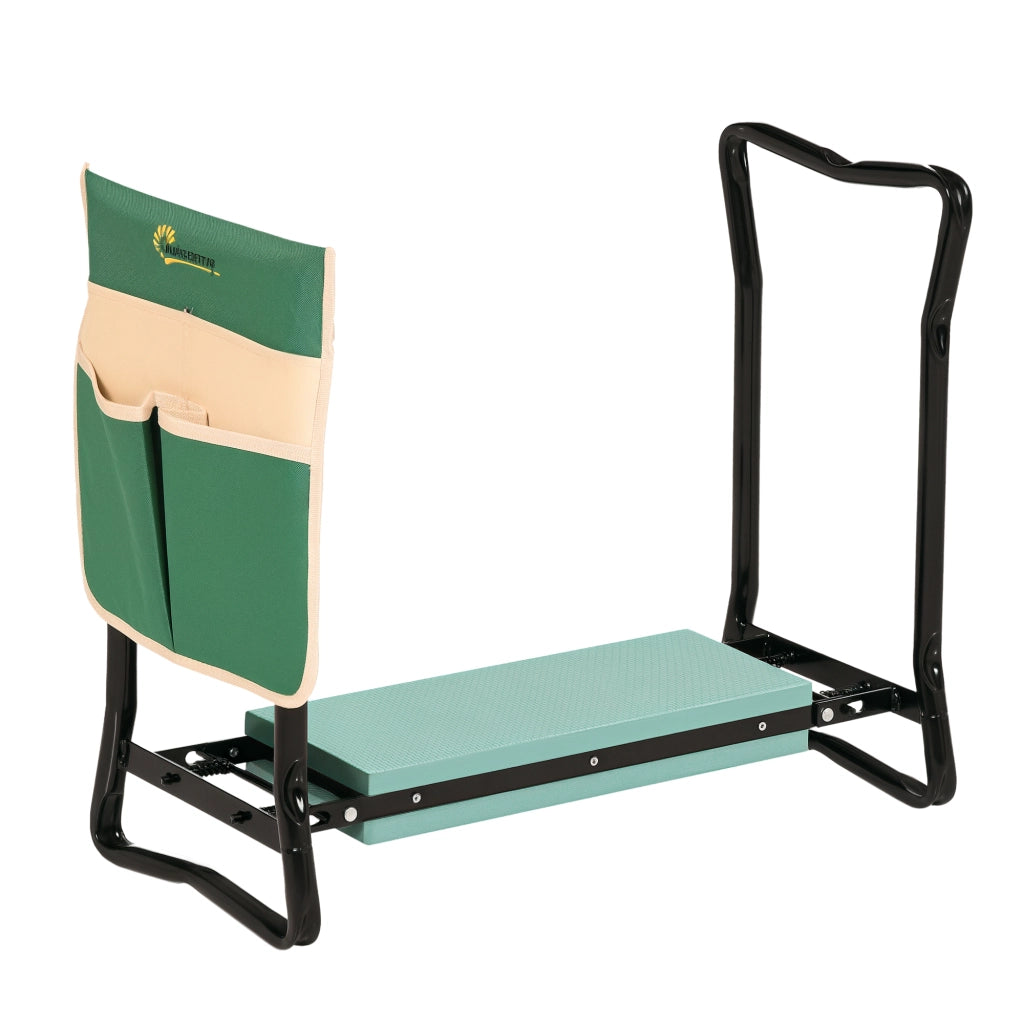 Inginocchiatoio Panca da Giardino Pieghevole 2 in 1, Cuscini in EVA e Borsa Portaoggetti, Colore: Verde e Nero