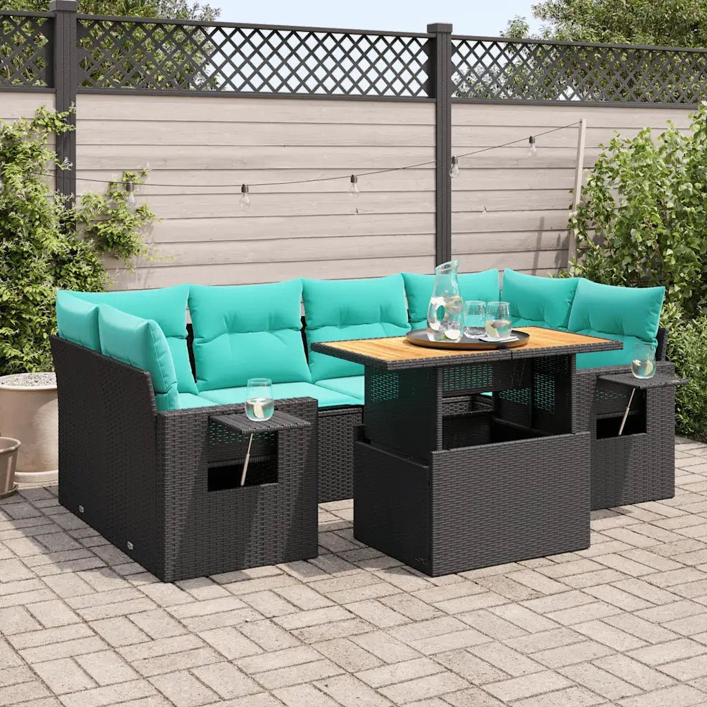 Set Divani da Giardino con Cuscini 7pz Nero Polyrattan 3327116