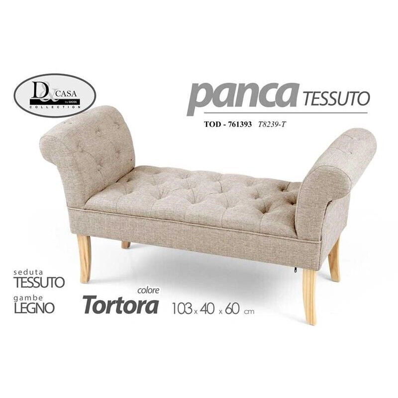 PANCA IN TESSUTO CON POGGIOLI 103 X 40 X H60 CM IN COLORE TORTORA