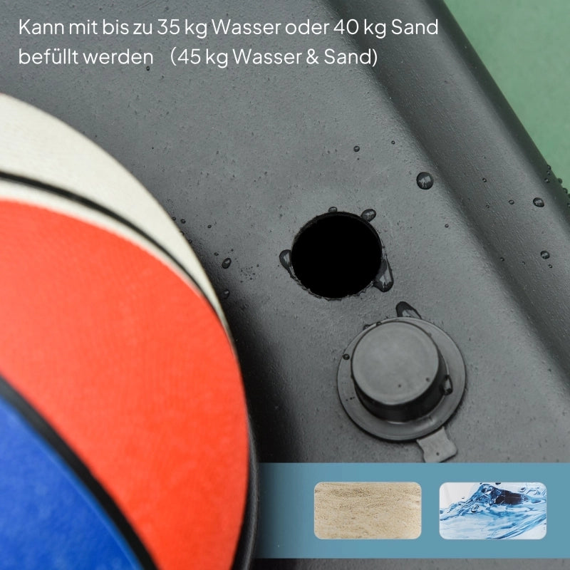 Canestro da basket da esterno per ragazzi, supporto regolabile in altezza da 160 a 210 cm con ruote.