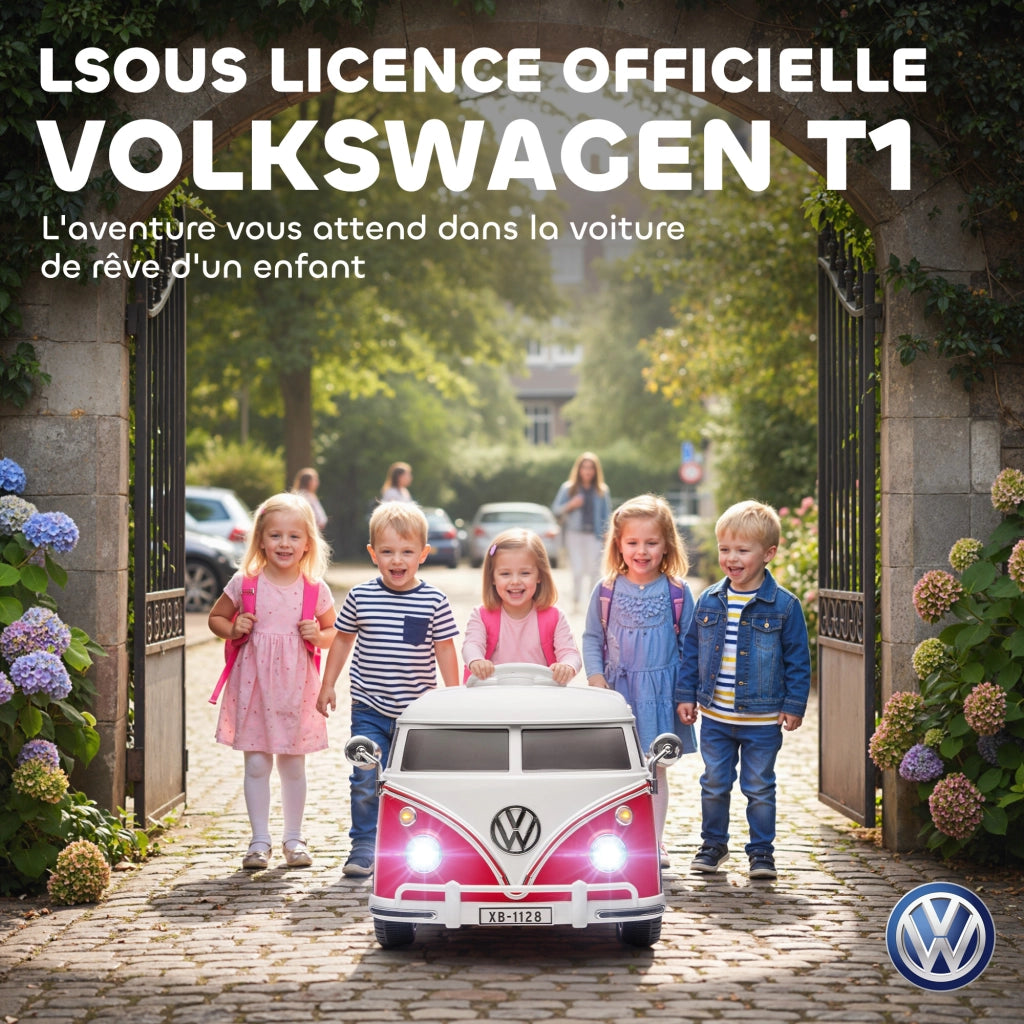 Auto elettrica per bambini Volkswagen T1 ¨C zephmum ¨C 89x49x41,5cm rosso