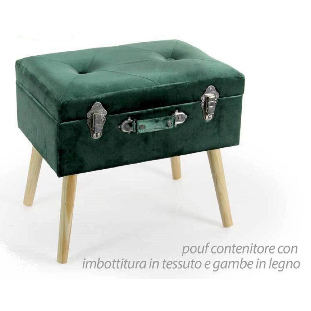 Trade Shop - Pouf Contenitore Baule Poggiapiedi Sgabello Pouff Velluto Verde 50x35x46cm 756801 -