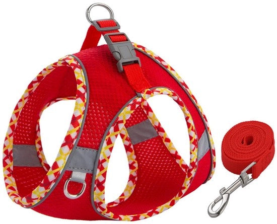 Harnas per gatti - Harnas per cani Anti-fuga linea - Harnas per gatti adattabile - Giacca respirante con tessuto riflettente a quadri - Kit di harnas e corda - Harnas per gatti - Codice prodotto L