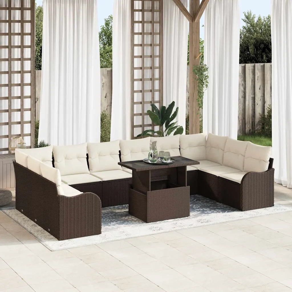 Set Divano da Giardino con cuscino 11 pcs Marrone Poly Rattan