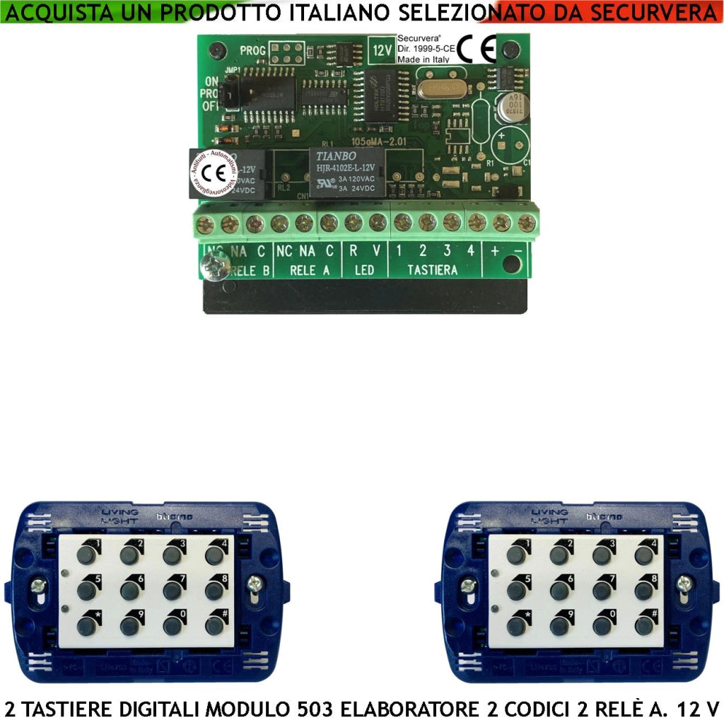 Tastiere Interne 2 Pezzi Digitali Per Modulo 503 Un Elaboratore Remoto Gestisce 2 Attivazioni Antifurto Alimentazione 12 V Codici DTMF 6 Cifre 2 Led e 2 Relè Con Funzioni Programmabili Protezine IP44