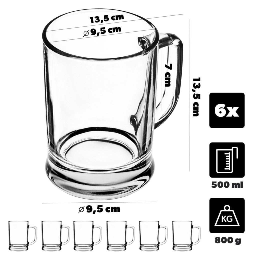 Boccali da birra KADAX da 400 ml (0,4 l) in vetro con manico, confezione regalo grande da 6 pezzi