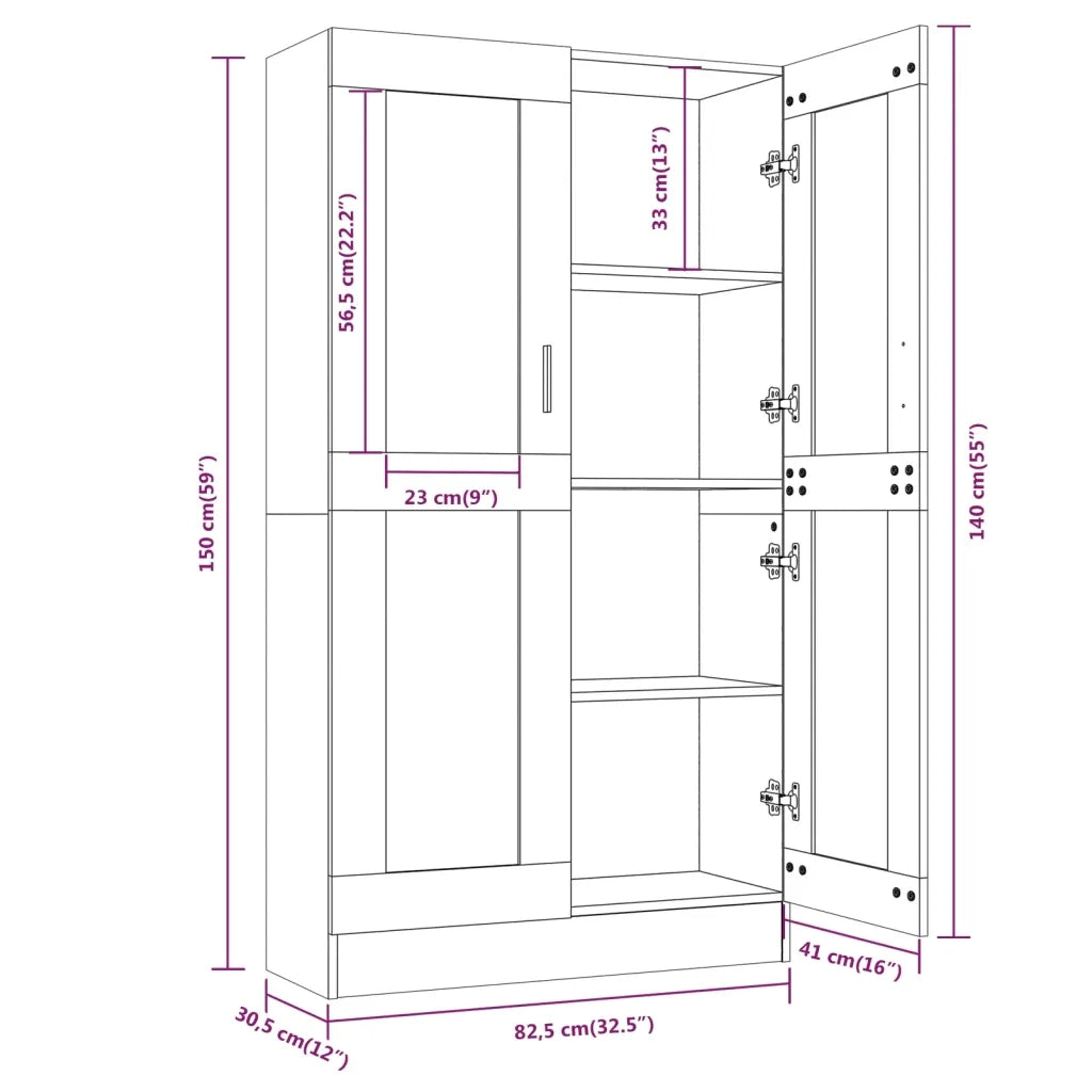 Vetrina moderna in stile classico con 4 scomparti 82,5 x 30,5 x 150 cm legno grigio 02_0048145