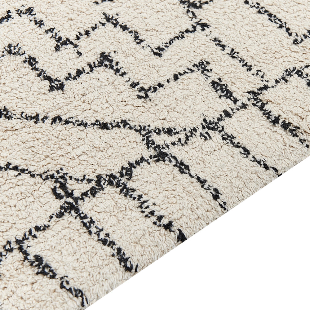 Tappeto in cotone beige e nero motivo azteco 160 x 230 cm camera da letto soggiorno
