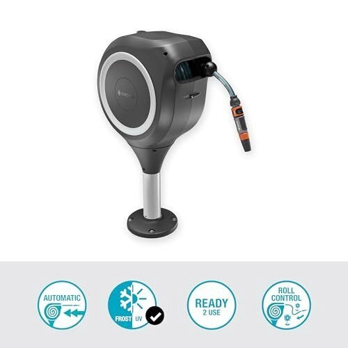Gardena 18607-20 Avvolgitubo RollUp S per Terrazza con Tubo 15 m Tecnologia RollUp e Riavvolgimento Automatico colore Bianco