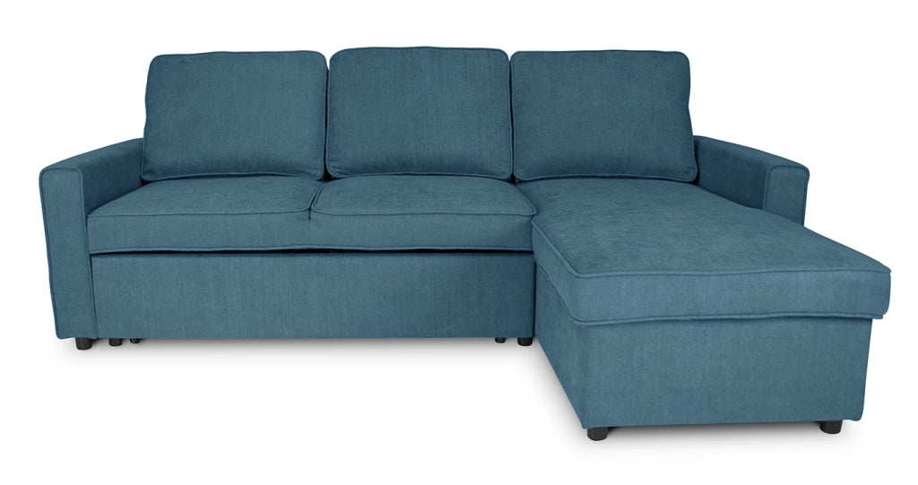 Divano letto angolare con contenitore, divano con chaise longue blu denim - Kennedy DL-KE07CL