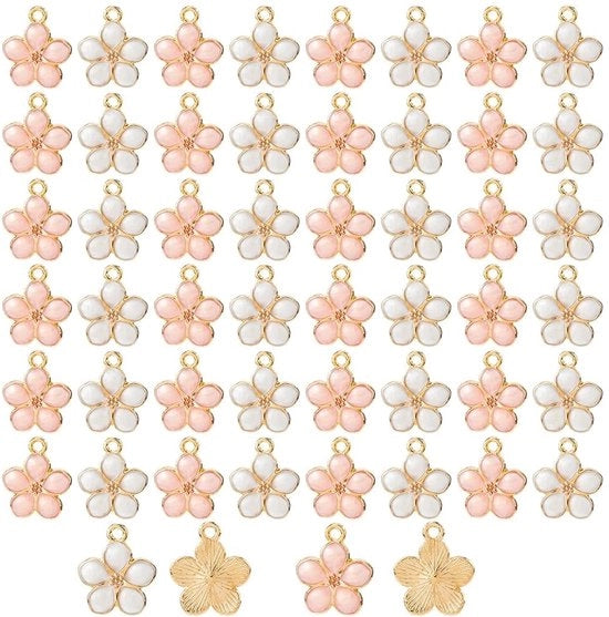 60 pezzi di grucce a forma di ciliegie in fiore per creare gioielli in bianco e rosa