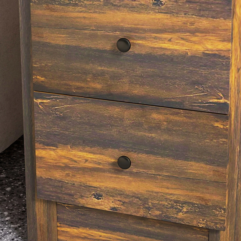 Comodino 3 Cassetti Stile Rustico 40x30x74 cm Marrone