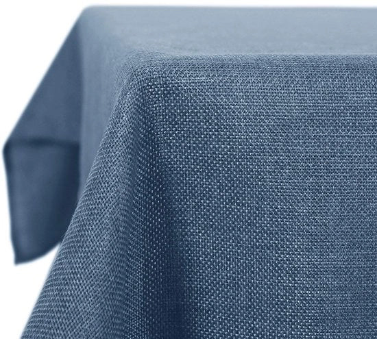 Tavolino con tovaglia in lino lotus effetto impermeabile 130x280 cm blu