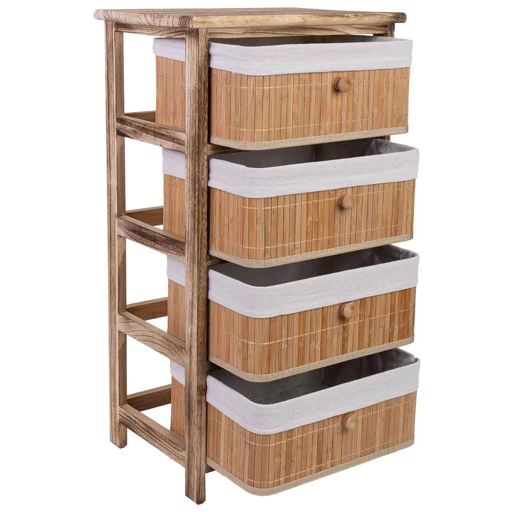 Cassettiera in legno con 4 cassetti in bambù foderati 40x29x73