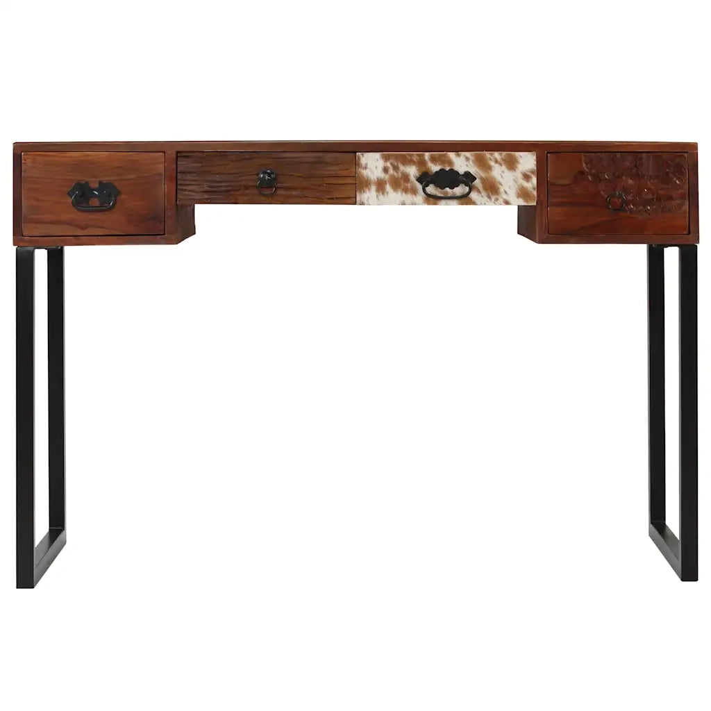 Scrivania Legno Massello di Sheesham e Vera Pelle 117x50x76 cm cod mxl 66911