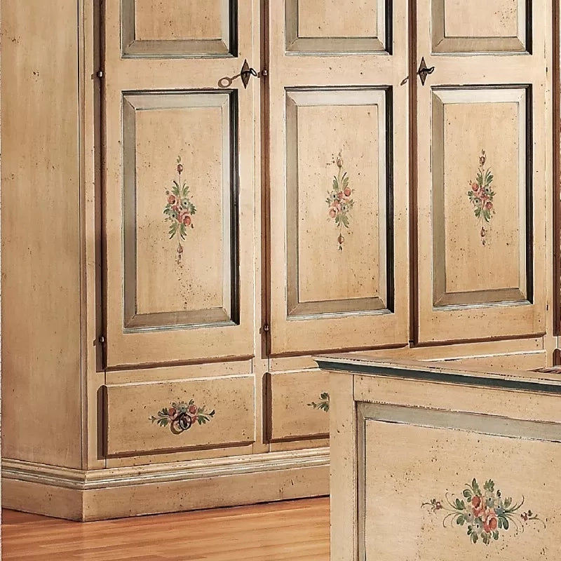 Armadio classico 4 porte avorio anticato filo azzurro legno  234x60x230 (1428) - Mobili 2G