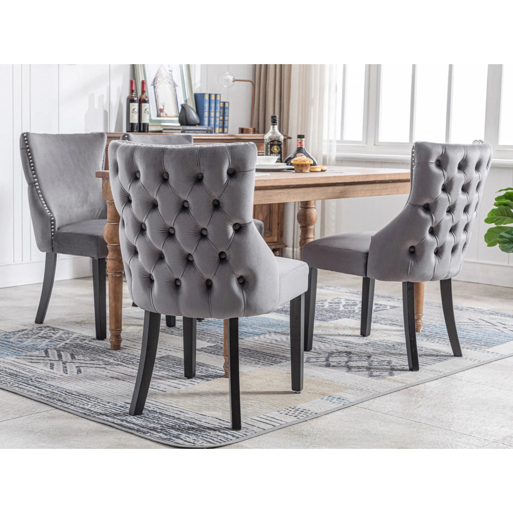 Sedia da pranzo in velluto grigio - Zephmum - 4 piedi, telaio in legno massello, con bottoni