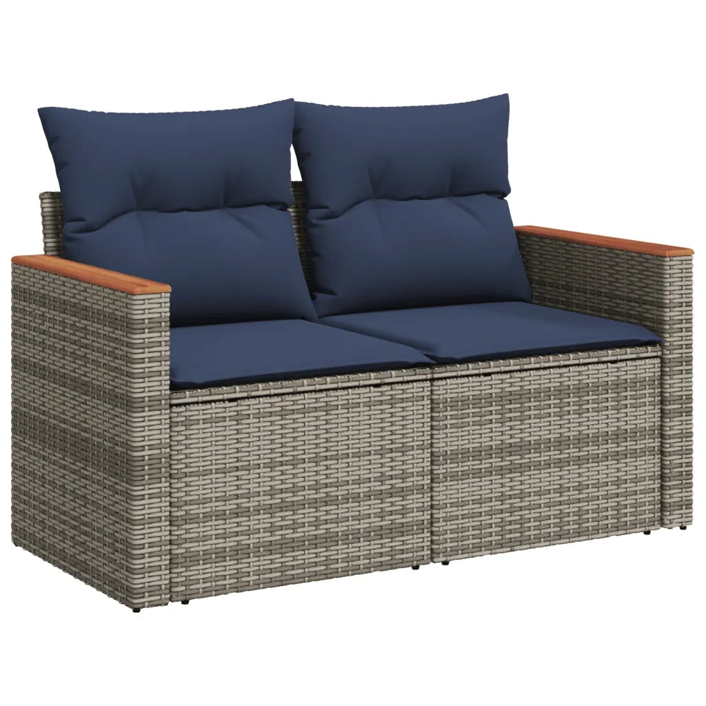 Divano da giardino con cuscini a 2 posti grigio in polyrattan 366159