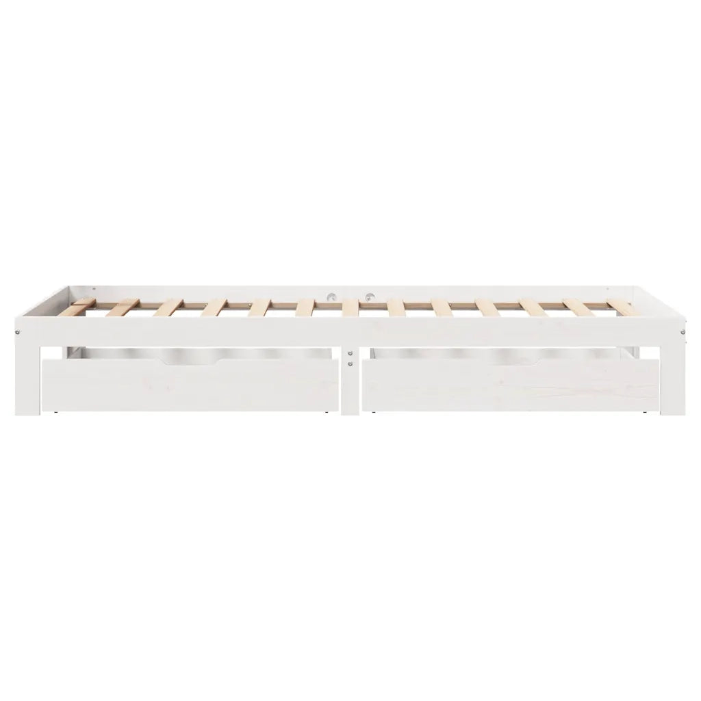Giroletto con Cassetti Bianco 100x200 cm Legno Massello di Pino 3301945