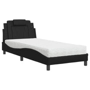 Letto singolo | Letto per adulti | Letto Viana con Materasso Nero 90x190 cm in Similpelle