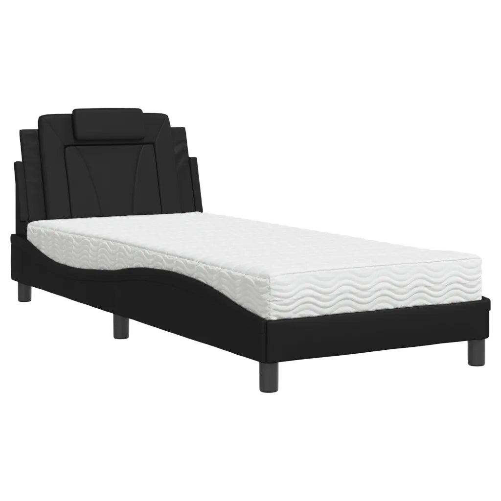 Letto singolo | Letto per adulti | Letto Viana con Materasso Nero 90x190 cm in Similpelle