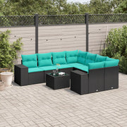 Set Divani da Giardino 9 pz con Cuscini Nero in Polyrattan 3222356