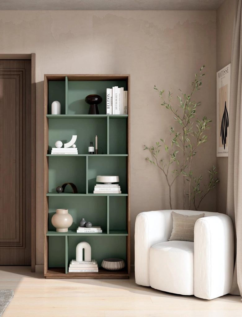 Libreria Herdasa effetto noce e verde 191x80x32