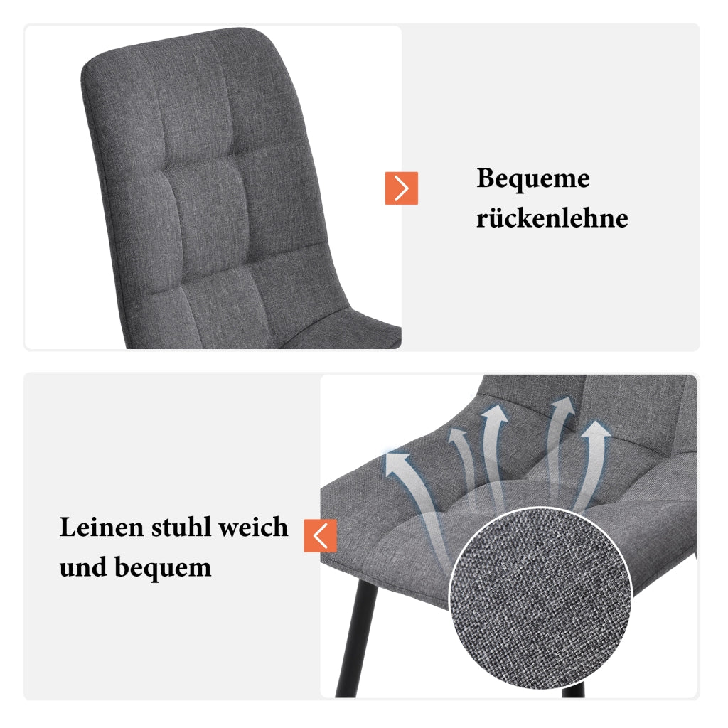 Sedia da pranzo (4 pezzi), grigio scuro, set di 4 sedie di design imbottite con schienale, seduta in lino, struttura in metallo