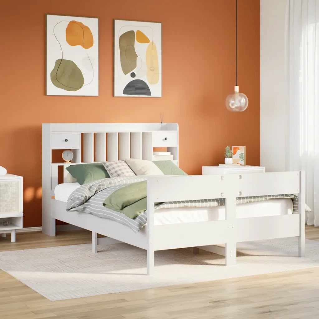 Letto Libreria senza Materasso-Struttura Letto con contenitore Bianco 140x190 cm Legno di Pino 284106