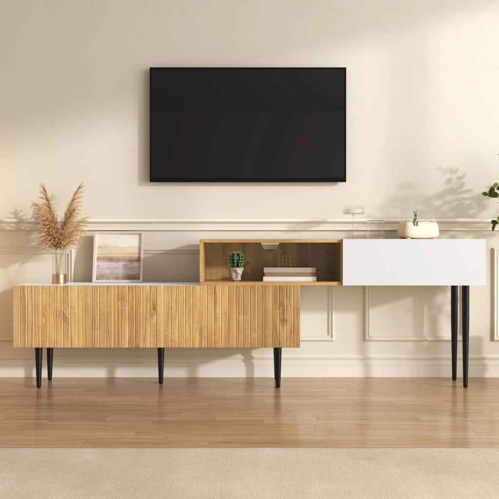 MOBILE TV modulare 240x30x63,5 cm Bianco e legno Set da 2 pezzi