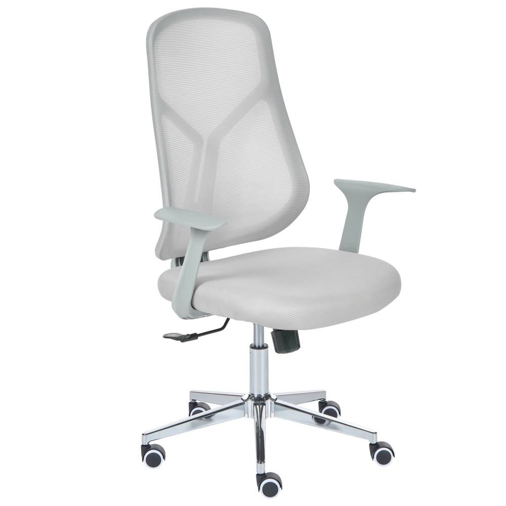 Sedia da ufficio grigio chiaro con rivestimento in rete, base girevole, altezza regolabile, braccioli, per ufficio domestico, stile moderno