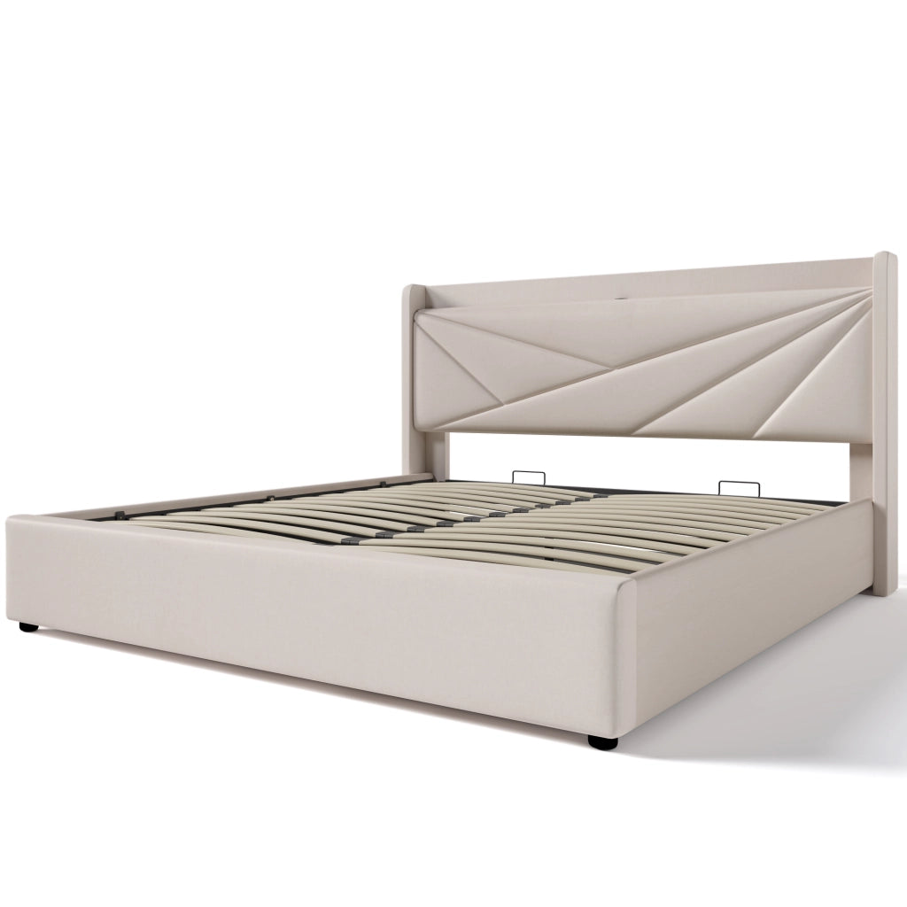 letto imbottito cotone lino beige 140x200 cm