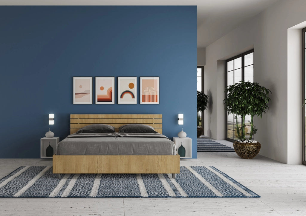 BS COM Letto matrimoniale contenitore 160x200 testata dritta con doghe quercia