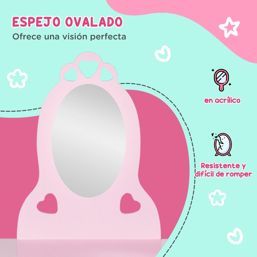 Tocador per Bambini con Specchio e Cassetto ¨C Minimal ¨C Rosa 60x36x88 cm
