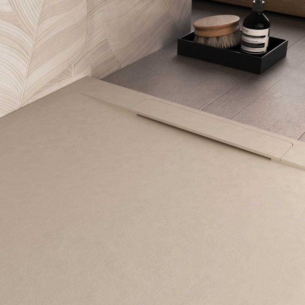 Piatto doccia in marmoresina crema effetto pietra cemento vincent, misura 90x190