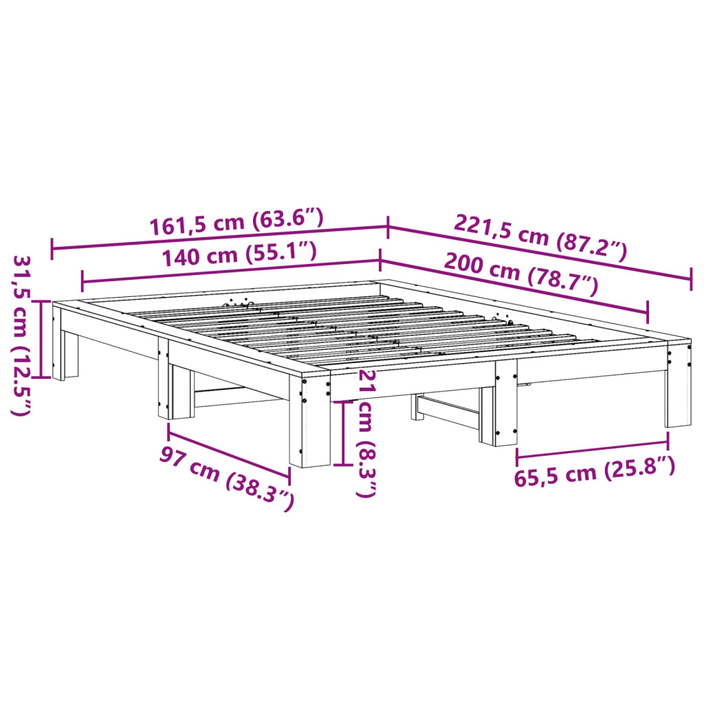 Giroletto senza Materasso-Struttura Letto Marrone Cera 140x200cm Massello Pino 726392
